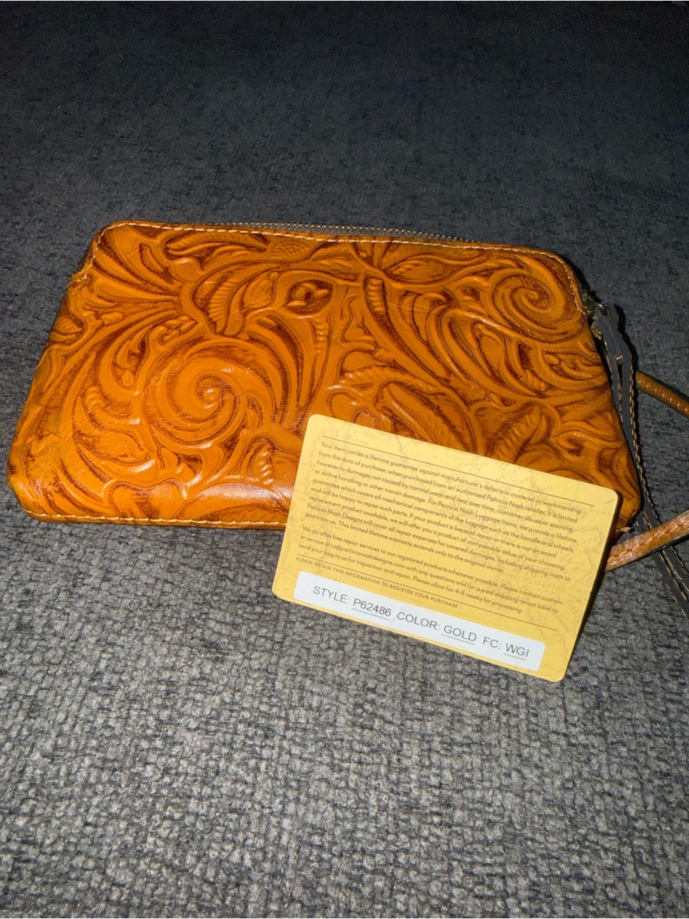 Patricia Nash Apricale Gold Tooled Leather Crossbody Wristlet Bag - Picture 2 of 10